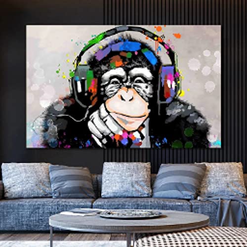 Impression Toile Singe DJ Graffiti Art couleur vive affiche gorille rigolo 35x50cm sans cadre
