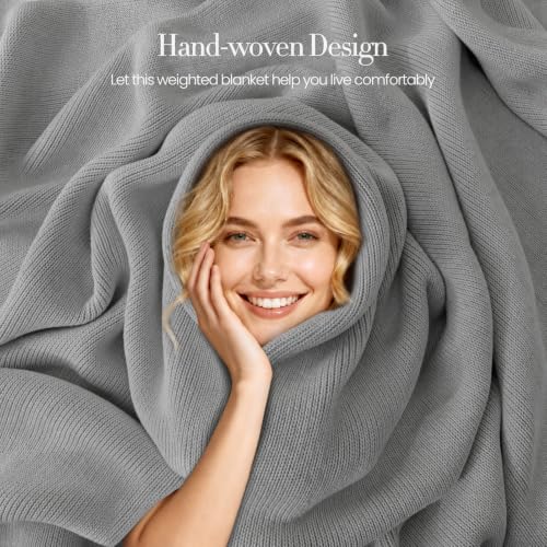 Image of Knitted Weighted Blanket for Adults, Gray 62 inchx90 inch 16lbs | Chunky Knit Heavy Cotton Blanket,Gifts for Women Mom Birthday Gifts Presents,Cooling,Breathable,Sustainable,Machine Washable