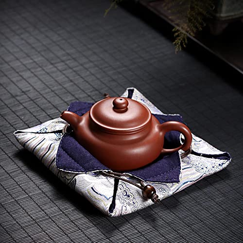 COMFEELING Tea Cozy Chinese Style Teapot Cosy Cotton Linen Thick Quilted Kettle Cover for Home Kitchen Decorative (Silver,Square : 7.8 Inch)