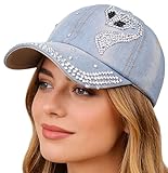 Rhinestone Denim Baseball Cap for Women Fashion Sun Hat Metal Buckle Adjustable Bling Diamond Traveling Hat (US, Alpha, One Size, BlueFox)