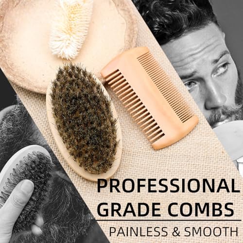 2 Pack Double-Sided Pocket Comb & Beard Brush for Hair, Beards & Mustaches | Fine & Coarse Teeth, Everyday Comb For Detangling Knots, Beard Care & Grooming