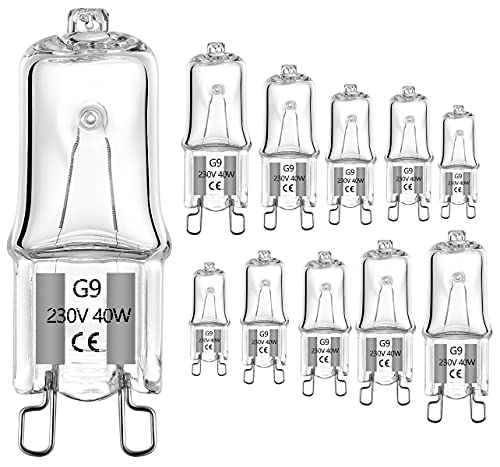 AHEVO 40W G9 Halogen Light Bulb Warm White 2700K,230V,Pack of 10
