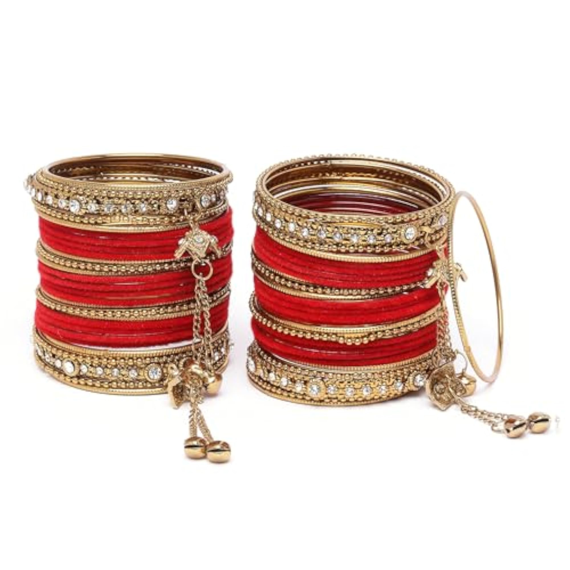 Gold-Plated Velvet Diamond Pearl Bangles Set of 56