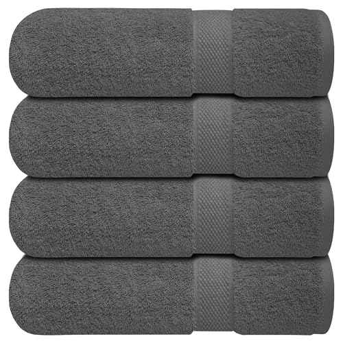 Infinitee Xclusives Luxury 100% Ring-Spun Cotton Bath Towels Set of 4 (27x54 inches) – Soft, Absorbent & Quick-Drying Towels for Bathroom, Gym, Spa & Hotel Use (Shadow Grey, Bath Towels)
