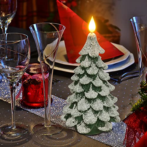 Image of PChero Christmas Tree LED Candle with Remote Timer, 4.13x7.9 Inch | Real Wax, Battery Operated, Pillar Candle, Flameless Flickering, for Xmas Eve Holiday Home Party Room House Decor