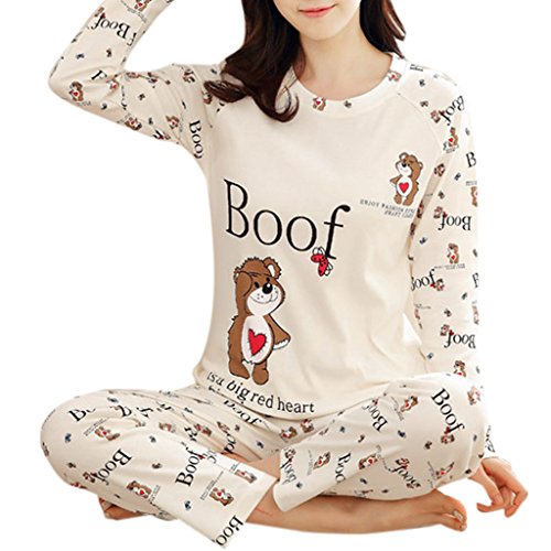 Preisvergleich Produktbild siwetg Damen-Pyjama-Set, langärmelig, Cartoon-Druck, Nachtwäsche für Zuhause, Herbst