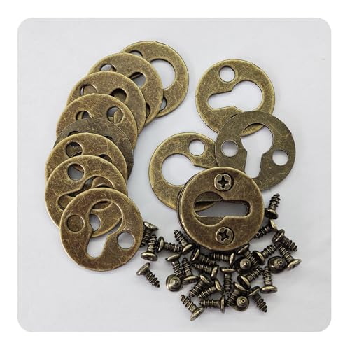 Image of 50Pcs Round 1 Inch Mortise Type Metal Keyhole Hangers, Antique Bronze Shelf Brackets for Photo Picture Frame Hanging with Screws