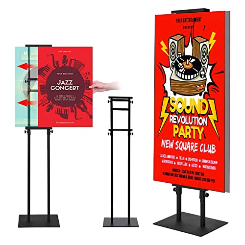 Image of Poster Stand for Display Pedestal Sign Stand,Adjustable Floor Standing Sign Holder,Heavy Duty Banner Stand with Base Height Up to 75 inch Double-Sided for Board & Foam Sign (Double-Pole Poster Stand,2Pack)
