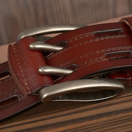 Ceinture en cuir de vachette robuste, boucle réglable double griffe anti-déformation