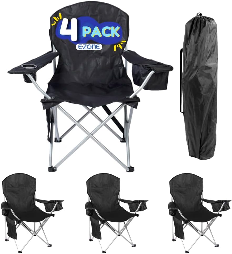 EZONE 2-Pack Camping Chairs with Built-in Ice Cooler, Portable Chair, Storage Pocket, Cup Holder, and Carry Bag Perfect for Camping, Tailgating, Fishing, Beach, and Lawn (2, Flag)