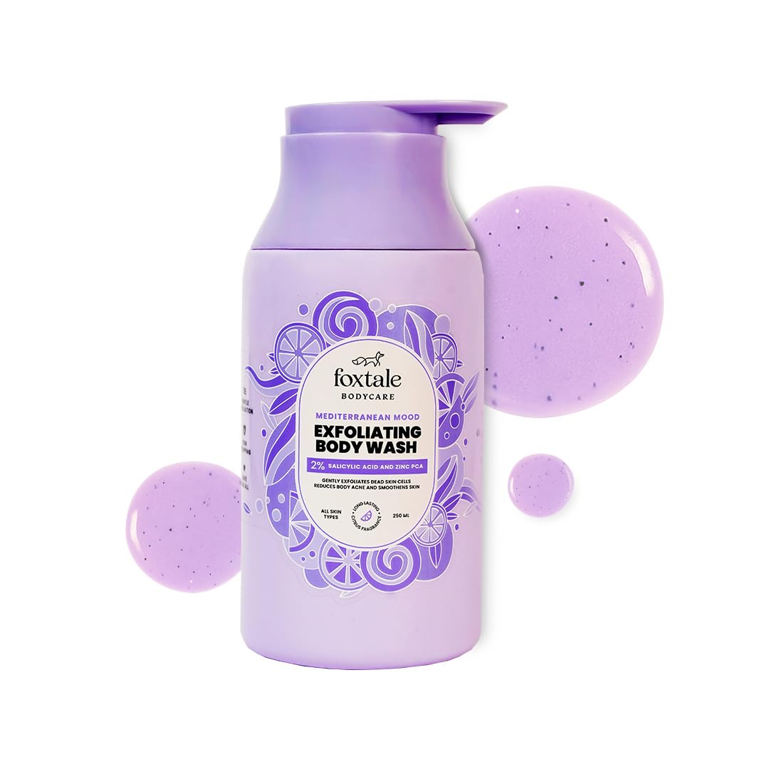 FoxTale 2% Salicylic Acid Exfoliating Body Wash With Zinc Pca|Reduces Body Acne, Strawberry Skin & Ingrown Hair|Smoothens Uneven Texture In 28 Days|Body Wash Men & Women|Exfoliating Shower Gel|250 Ml