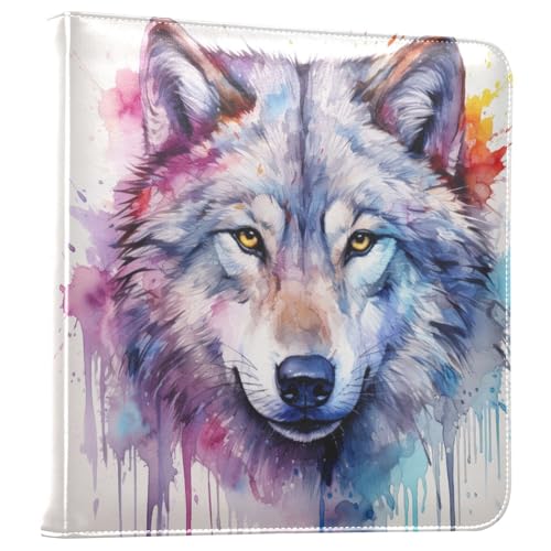 JIPONI Wolf Colorful Large Photo Album, DIY Leather Cover Scrapbook Albums for 4x6 5x7 6x8 Pictures, Self Adhesive Memory Book for Wedding, Baby, Family