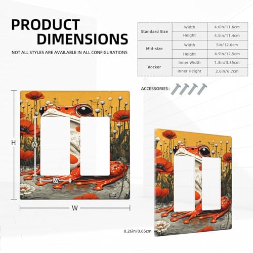 Decorative Outlet Covers Big Orange Frog Red Floral Wildflower 2 Gang Wall Plate Double Rocker Two Switch Wall Cover Plate Jumbo Dual Gfci Faceplate for Bedroom Decor