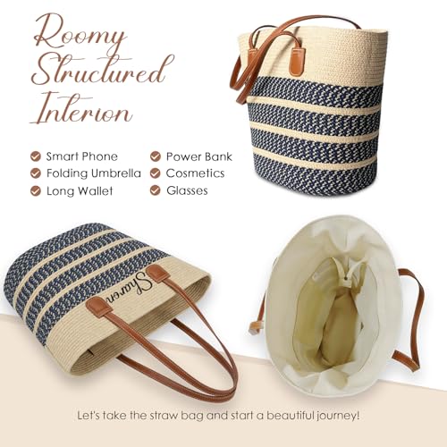 Bolso de playa tejido de paja para mujer miniatura 6