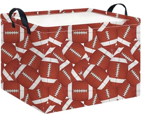 Image of CLOCOR Rectangular Storage Basket,Collapsible Cute Pattern Storage Bin,Waterproof Books Box with Handles,Gift Basket(Score Rugby)