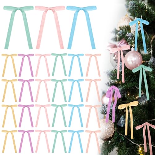 Glitinsel 24 Pcs Velvet Christmas Tree Bow, 5x7,5/8" w, Pastel