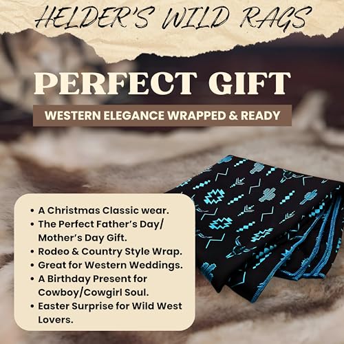 Wild Rag Silk Scarf 36'', Western Cowboy Bandana Square Silky Wild Rags,Black &Turquoise Aztec Cow Skull Tribal Scarves for Men & Women4