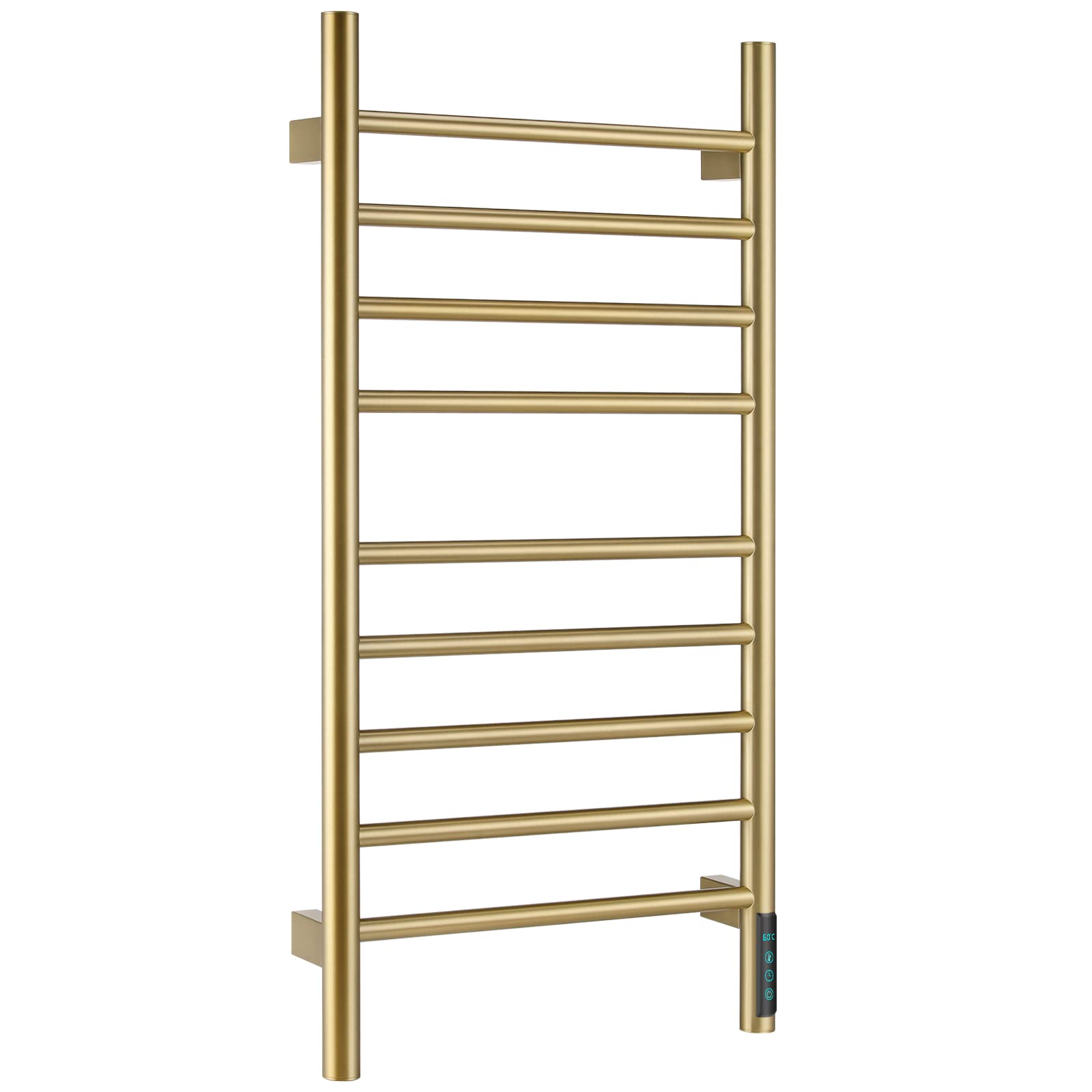 VJASS Towel Warmer, Built-in Timer with Temperature Control,8 Bars Design Wall-Mounted Heated Towel Rack for Bathroom, Plug-in/Hardwired, Brushed Gold