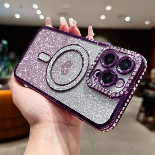 LAPOPNUT for iPhone 14 Pro Magnetic Case [Compatible with MagSafe][Glitter Card & Wrist Strap],Girls Women Bling Sparkle Rhinestone Diamond Raised Lens Protection Cover for iPhone 14 Pro 6.1",Purple by LAPOPNUT - Image 5
