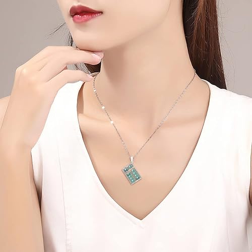 Miniatura 8 de FitJinZun Chinese Natural Blue Jadeite Necklace for Women, Genuine Square Abacus Pendant with Bead, Good Luck Jewelry Fortune Gift for Her, 18inches
