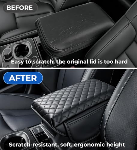 Image of Center Console Cover for Subaru Outback 2026 2025 2024 2023 2022 2021 2020, 1.2-Inch Thick PU Leather Middle Armrest Cushion Protector Pad with 2 Side Pockets for 2020-2026 Outback, Black
