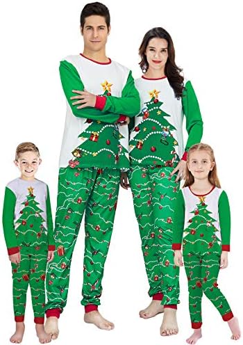 TUPOMAS Christmas Family Matching Pajamas Set Xmas Tree Sleepwear for The Family Boys and Girls Stretchy Snug Fit Household Clothes 2 Piece Pants Set Toddler Cotton Warm Pjs for Dad Size Medium