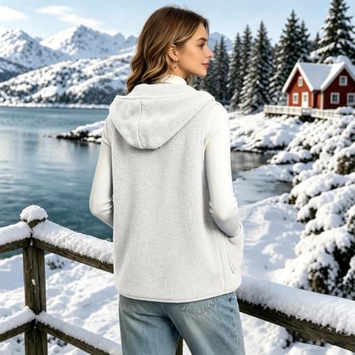 Hooded Vest Women Fleece Button Up Sleeveless Cardigan Jacket with Pockets - image 3