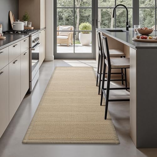 AMOAMI Kitchen Mats for Floor, Super Absorbent Kitchen Rugs Non Slip Washable Kitchen Runner Rug, Braided Comfort Standing Mat for Sink Laundry Anti Fatigue, 20''x47'' Beige Beige 20''x47''