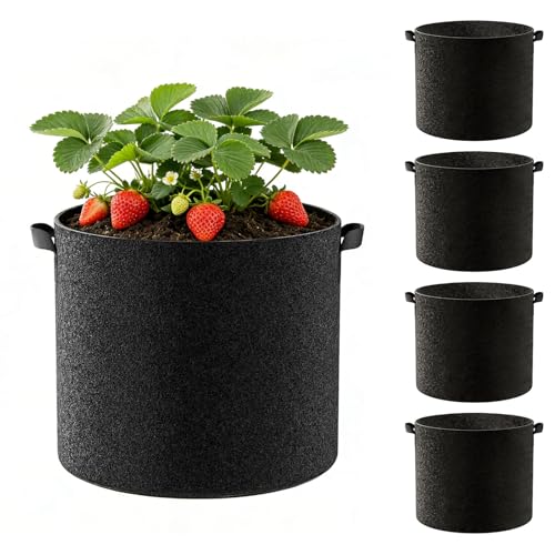4 Piezas Bolsas de Cultivo de Plantas, 19L Maceta de Tela Cultivo de Plantas, Bolsas de Cultivos con Asas, Bolsa de Siembra no Tejida, para Flores, Fresas, Tomates, Patatas, Pimientos