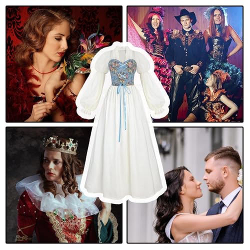 Robe de cise médiévale taille haute avec manches bouffantes rétro de fée
