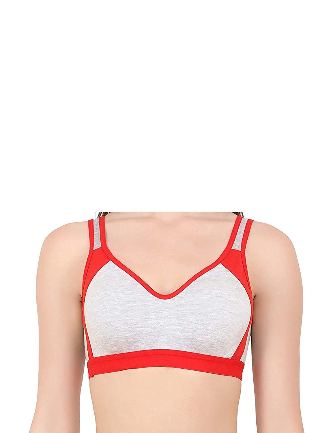 ZOXOWASPR-01 Sprts Non Padded Wire Free Bra Yoga Gym Stretch Workout Seamless Cotton Bra for Women & Girls (RED)