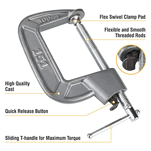 Olympia Tools 4In x 3In Turbo Clamp, C-Clamp, 38-151, Silver, 4 x 3 in - Image 4