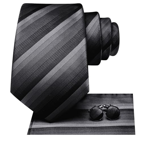 Image of Hi-Tie Paisley Floral Ties Set for Men Silk Mens Stripes Necktie Pocket Square Cufflinks Set Formal Business