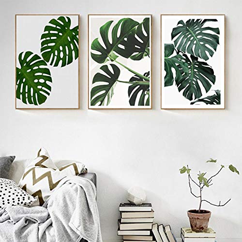 Toile peinture plantes vertes pour habiller un grand mur de salon moderne