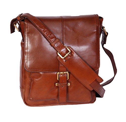 Sac à bandoulière en cuir véritable ocre HOL14 House Of Leather avec rabat de qualité