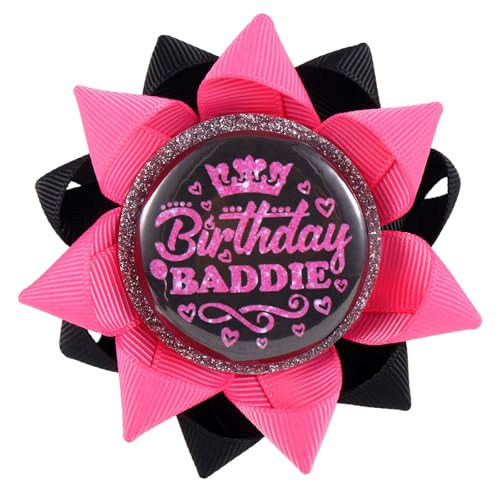 Birthday Baddie Badge Brooch Tinplate Ribbon Happy Birthday Button Pin Creative Button Badge Pin for Teenagers Women Men (Black Pink)
