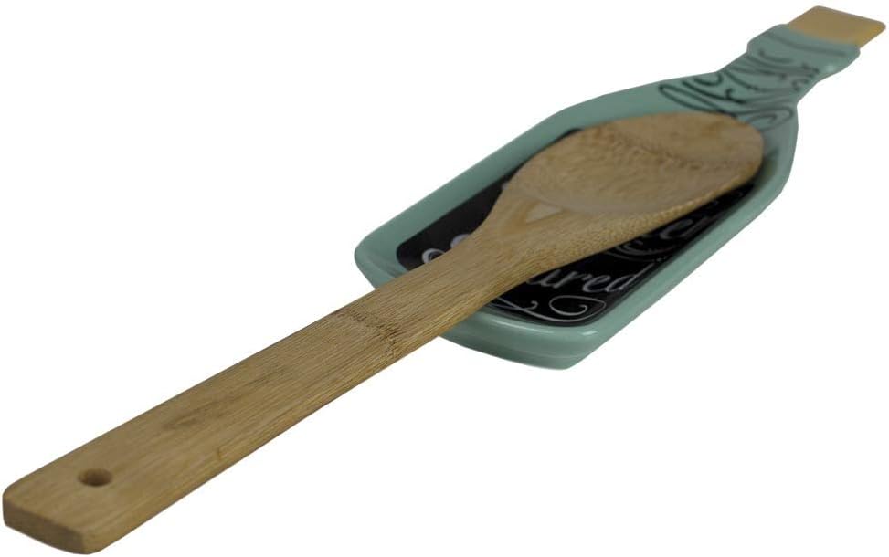 Home Basics Dinner is Poured Wine Shape Ceramic Spoon Rest Cooking Utensils/Ladle/Spatula Holder for Kitchen Countertop/Stovetop/Dinning Table, Teal