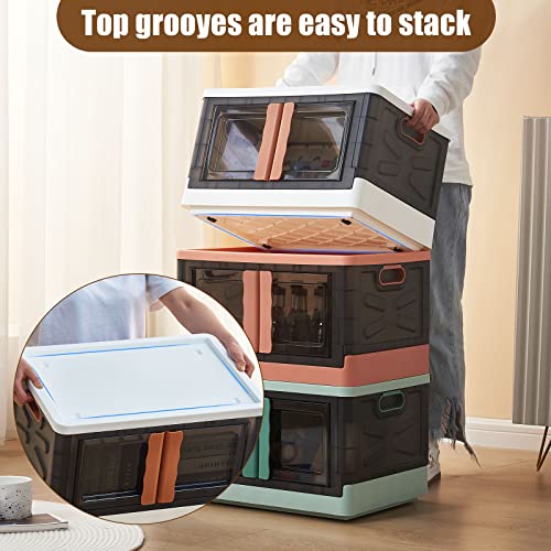 Aohmpt 3 Pack Storage Bins With Lids, Closet Organizer And Storage Bins With Wheels And Door, Folding Storage Box, Stackable Storage Bins Containers,Collapsible Storage Cabinet For Home Storage #TOP4