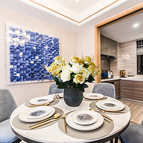 Sunlightam Artificial Flowers, Budding Fake Flowers 9 Heads Silk Roses Bridal Home Garden Office Dining Table Wedding Decor (White+Gold) #TOP4