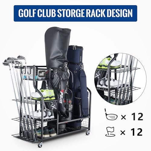 Image of Mythinglogic Golf Bag Storage Organizer for Garage, Multiple Capacities