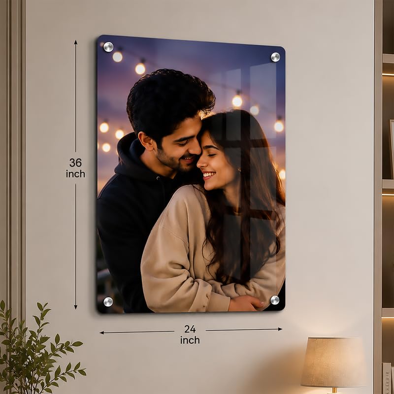 Image of Giftplease Customized Acrylic Photo Frame 36x24 Inch | Personalized Wall Photo Print | 5mm Premium Clear Acrylic | Wedding, Anniversary, Couple & Family Picture Frame for Home Living Room Wall Decor