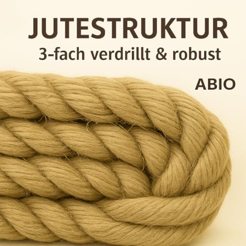 Abio Juteseil 20mm 5m Kordel Jutekordel Deko Dekoration für Haus & Garten DIY Verpackung Schnur Paketschnur Basteln Geschenkverpackung Floristik