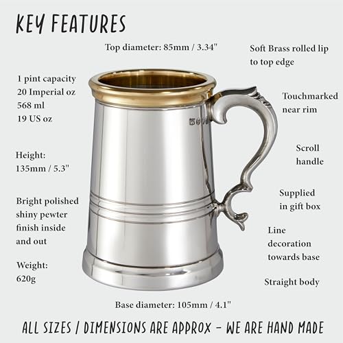 Wentworth Pewter 1 Pint X Range Pewter and Brass Worcester Tankard