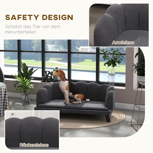 PawHut Hundesofa Hundecouch, Waschbarer Bezug, Haustiersofa mit Rückenlehne und Holzbeine, Katzensofa, für mittelgroße Hunde unter 25 kg, Dunkelgrau