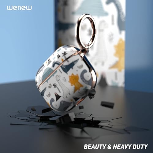 Miniatura 4 de wenew Funda para AirPod 3, AirPods de 3 generación, para mujer, LED, visible, resistente, soporte de carga inalámbrica (Dino)