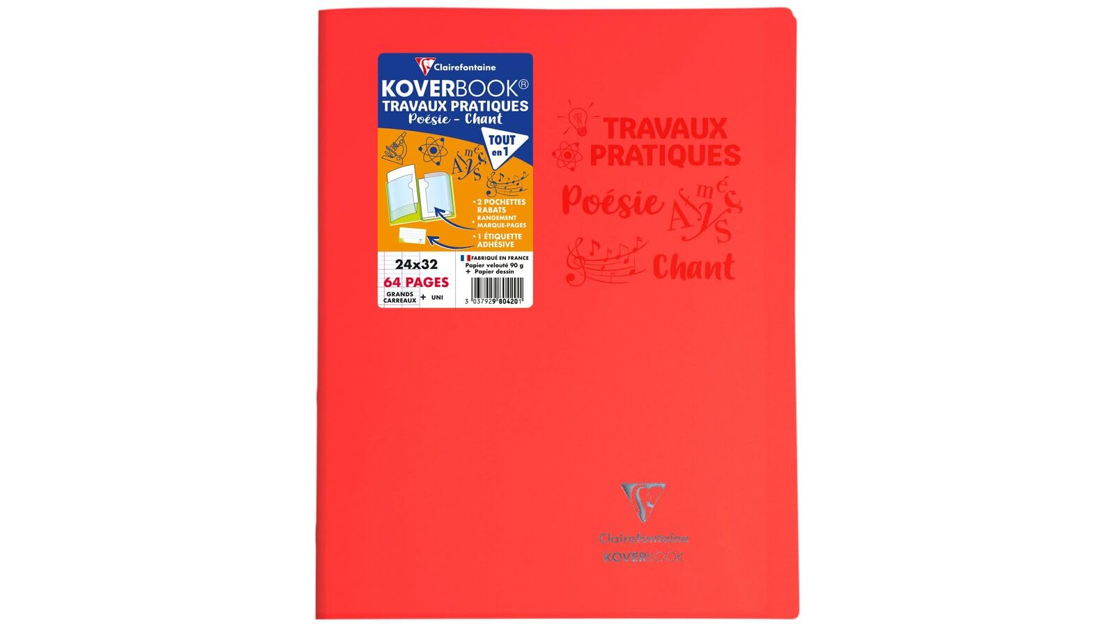 Clairefontaine980420C A Koverbook Stapled Practical Work Notebook - 24x32 cm - 64 Seyes Ruled Pages 90 g and White Plains 125 g - Polypro Cover - Random Colour