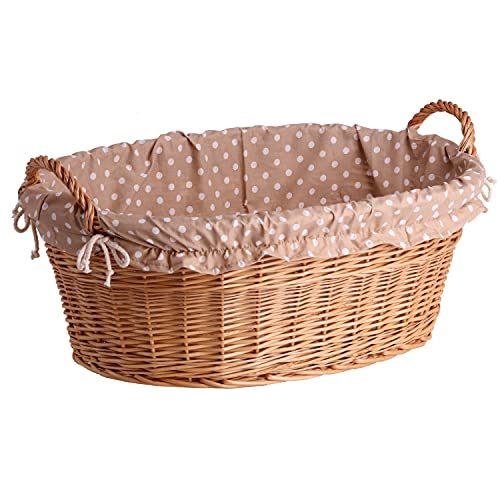 Panier à linge ovale en osier de couleur naturelle - En forme de bac - Beige à pois