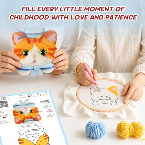 Image of Gipony Punch Needle kit for Beginners,Embroidery kit for Beginners,Punch Needle Kits Adults Beginner,Including Printed Patterns, Needles, Easy to Follow Instructions, and Videos-Cat Family
