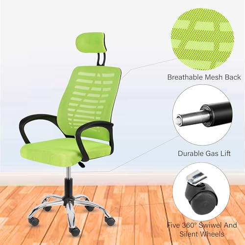 Image of Casa Copenhagen,Mesh Office Desk,Rocking, Ergonomic Computer Chair Adjustable High with Headrest and Comfortable Armrest Swivel Chair - Green & Black Handle