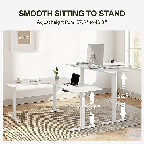 Image of BANTI L-Shaped Standing Desk - 63 x 55 Inch Adjustable Corner Standing Desk with Charging Station - L Shape Sit Stand Table with Memory Controller, Splice Board for Home Office, White